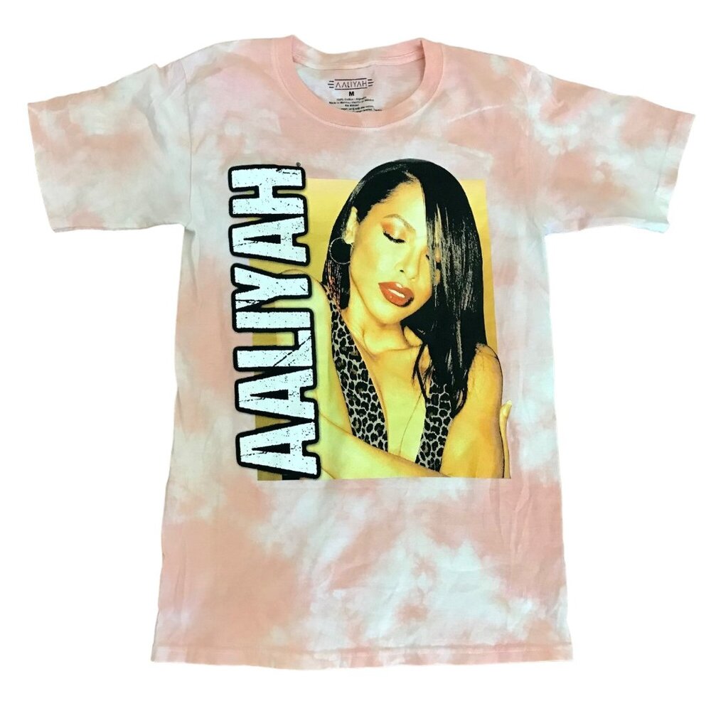 Aaliyah Women's Pink Tie-Dye Graphic Band Short-Sleeve T-Shirt. Size M. 90's Y2K